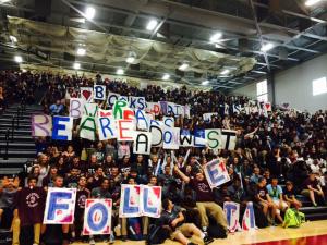 Students at Belleville West celebrate the school's grand-prize win in the Follett Challenge